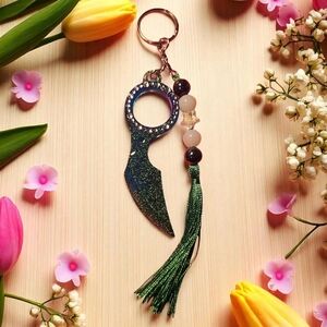 Glittery Keychain with Green Tassel